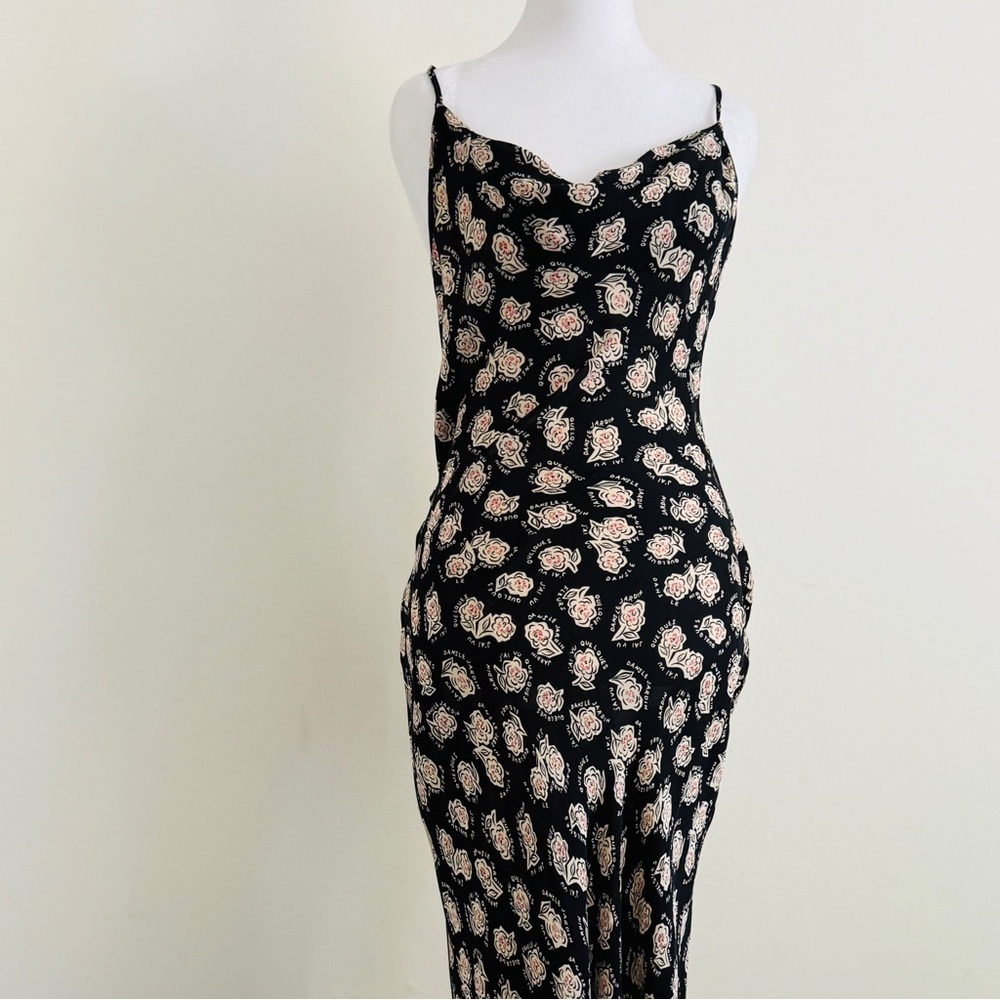 DVF Diane Von Furstenberg Silk Slip Dress. Black & Floral Pattern. Womens size 8